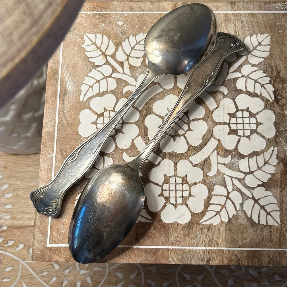 Rogers Brothers Myatic Pattern Silver Tone Serving Spoon Set - 2 in set